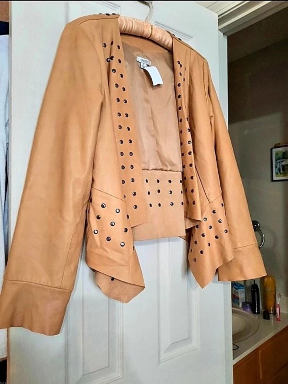 Cachè Studded Leather-Style Jacket in Brown Large Like New